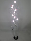 Swirl Twist Silver Metal Floor Lamp with Pink Glass Flower Shades