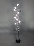 Swirl Twist Silver Metal Floor Lamp with Pink Glass Flower Shades