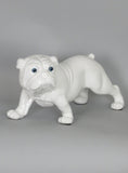 Ceramic White Gloss Standing Bulldog Dog Ornament with Blue Eyes
