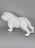 Ceramic White Gloss Standing Bulldog Dog Ornament with Blue Eyes