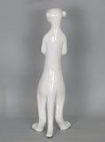 White Ceramic Gloss Standing Meerkat Ornament Figurine with Blue Eyes