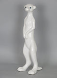 White Ceramic Gloss Standing Meerkat Ornament Figurine with Blue Eyes