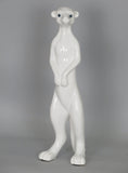 White Ceramic Gloss Standing Meerkat Ornament Figurine with Blue Eyes