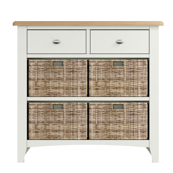 Fresh White with Oak Tops 2 Drawer & 4 Basket Sideboard