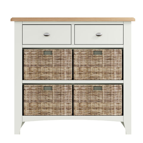 Fresh White with Oak Tops 2 Drawer & 4 Basket Sideboard