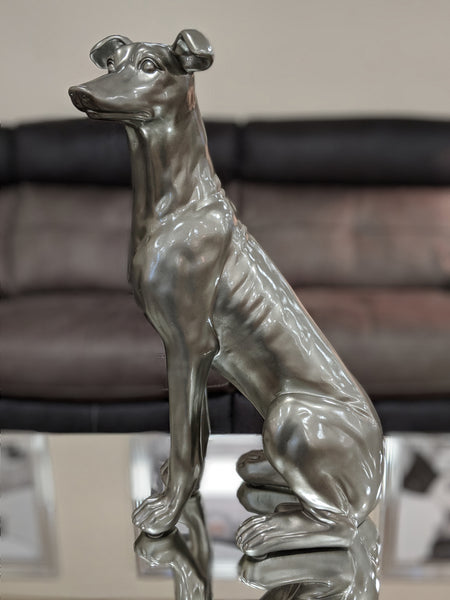 Pewter Styled Large Sitting Dog Ornament