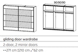 Pelligrino Mirrored Door Sliding Wardrobe - White, Oak or Grey