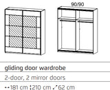 Pelligrino Mirrored Door Sliding Wardrobe - White, Oak or Grey