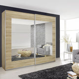 Pelligrino Mirrored Door Sliding Wardrobe - White, Oak or Grey