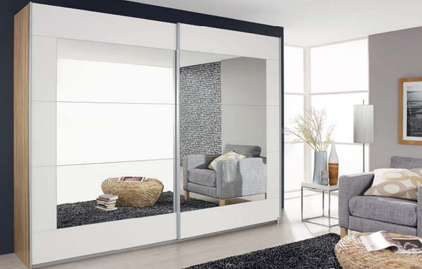 Pelligrino Mirrored Door Sliding Wardrobe - White, Oak or Grey