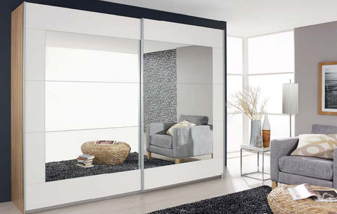 Pelligrino Mirrored Door Sliding Wardrobe - White, Oak or Grey