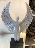 Standing Silver Spread Angel Wings Diamante & Mosaic Ornament
