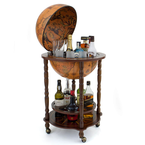 Tellus Brown Vintage Wood Drinks Globe Trolley