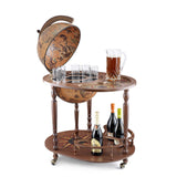 Server Brown Vintage Wood Drinks Globe Trolley with Serving Tray
