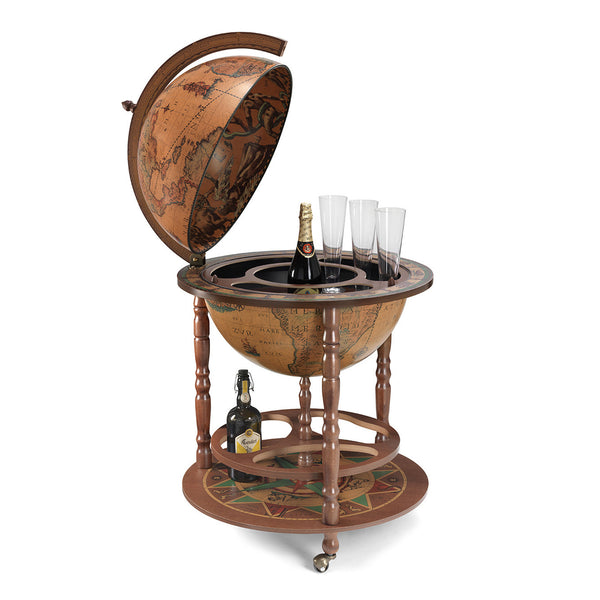 Terra Brown Vintage Wood Drinks Globe Trolley