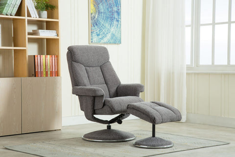 Biarritz Swivel Fabric Recliner Chair & Stool - Lisborn Grey