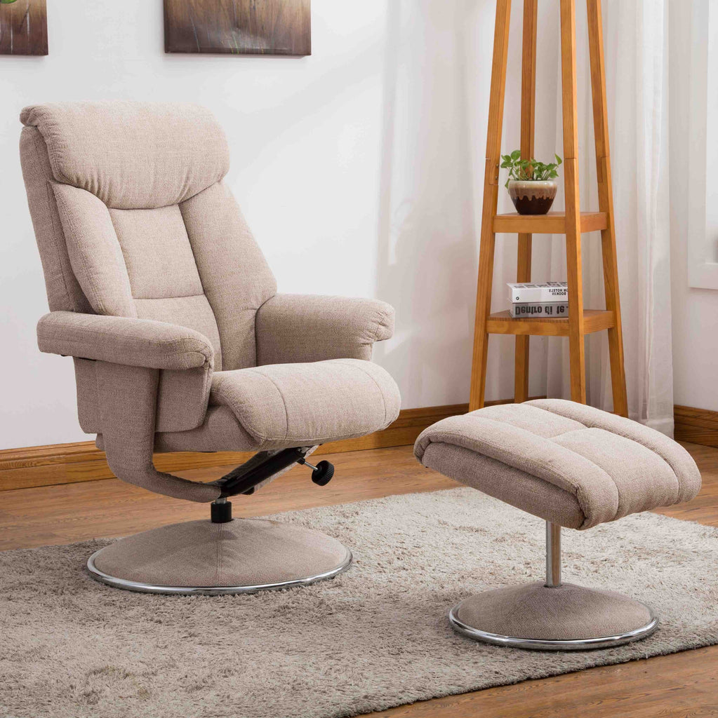 Biarritz Swivel Fabric Recliner Chair & Stool Lisborn Wheat
