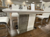 Brooklyn White Gloss & Grey Marble Effect Extending Dining Table & 6 Faux Leather Dining Chairs