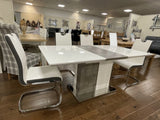 Brooklyn White Gloss & Grey Marble Effect Extending Dining Table & 6 Faux Leather Dining Chairs