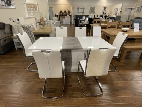 Brooklyn White Gloss & Grey Marble Effect Extending Dining Table & 6 Faux Leather Dining Chairs