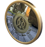 Mirrored Brass Effect Round Mechanical Gear Skeleton Wall Clock
