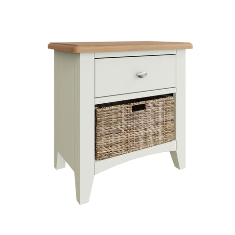 Fresh White with Oak Tops Single Drawer Basket Cabinet