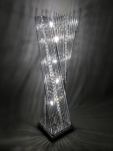 Cayan Tower Silver Twisted Prism Crystal Encrusted LED Wire Table Lamp