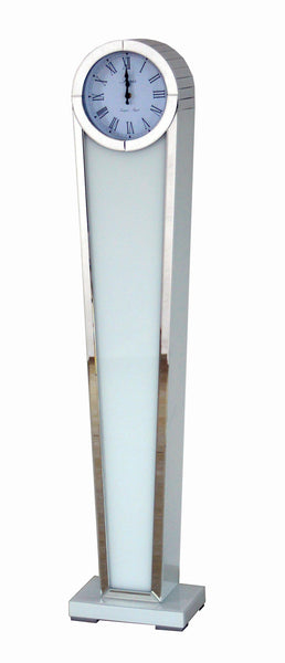 Round White Glass Art Deco Mirrored Long Case Grandmother Clock