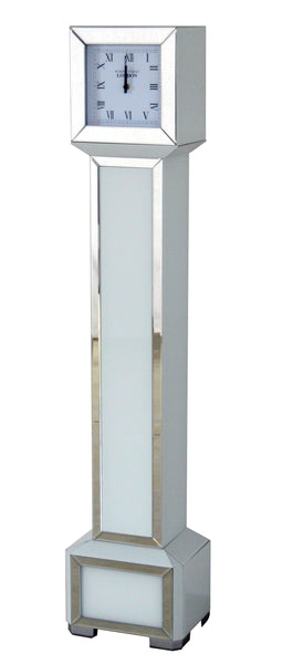Square White Glass Art Deco Mirrored Long Case Grandmother Clock
