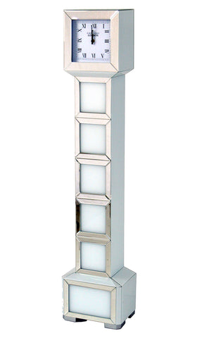 Repeating Squares White Glass Art Deco Mirrored Long Case Grandmother Clock