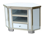 Mirrored & White Glass Tall Corner TV Cabinet