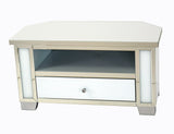 Mirrored White Glass Low Corner TV Cabinet