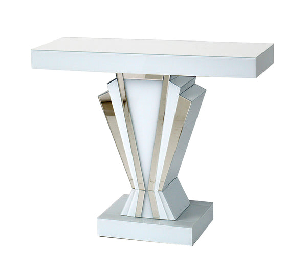 Mirrored & White Glass V Shape Console Table