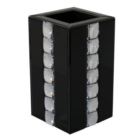 Black Glass & Prism Crystal Square Pillar Vase