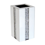 White Gloss & Diamante Crystal Square Pillar Vase