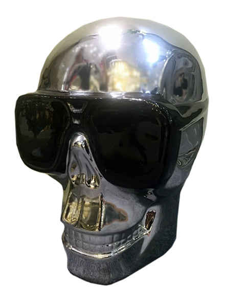 Silver Electroplated Large Skull with Sunglasses Ornament