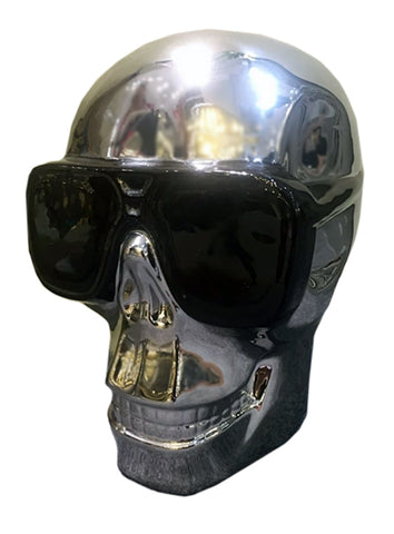 Silver Electroplated Large Skull with Sunglasses Ornament