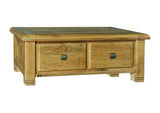 Weathered Distressed Reclaimed Rustic Oak 2 Drawer Coffee Table