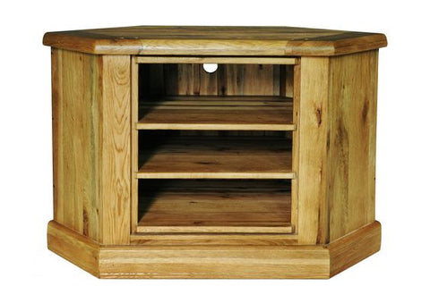Weathered Oak Distressed Rustic Low Corner TV Television and Entertainment Display Unit
