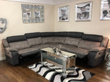 Contrast Leather Look Fabric Reclining Corner Sofa Collection