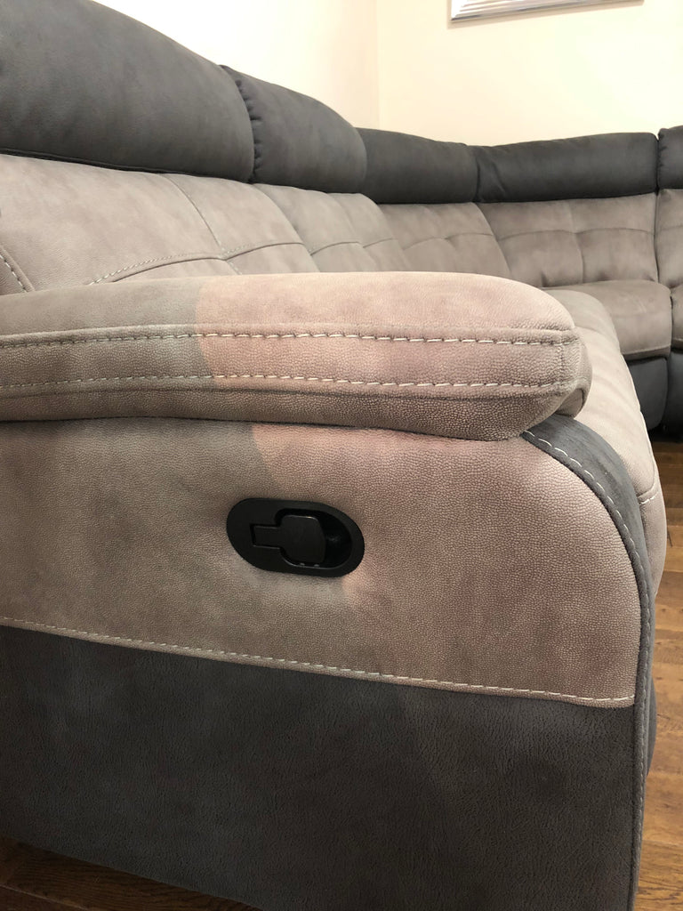 Contrast Leather Look Fabric Reclining Corner Sofa Collection