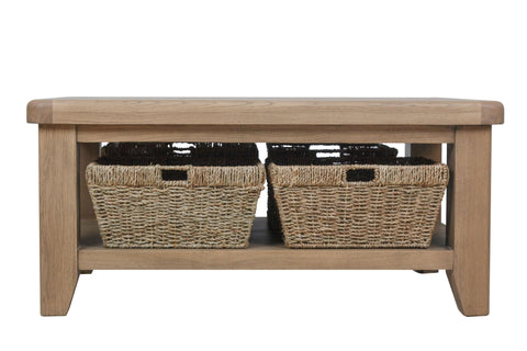 Rustic Oak Effect Coffee Table with Storage Baskets