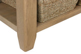 Rustic Oak Effect Corner Storage Bench with Padded Beige Seat