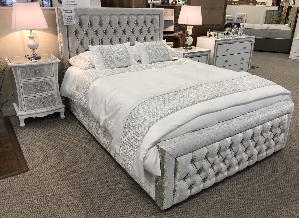 Crushed Velvet Diamante Crystal Bed Frame Comfortzone Home Furnishers