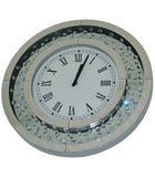 Crystal Decor Floating Mirrored Glass Crystal Jewel Gem Diamond Circular Circle Wall Analogue Clock