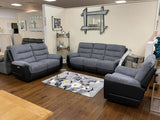 Michigan Charcoal Grey Fabric & Black Leather Look Electric Reclining Suite