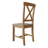 Oak & Hardwood Rustic Cross Back Dining Chair with Fabric Padded Seat