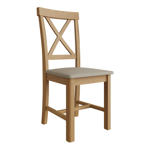 Oak & Hardwood Rustic Cross Back Dining Chair with Fabric Padded Seat