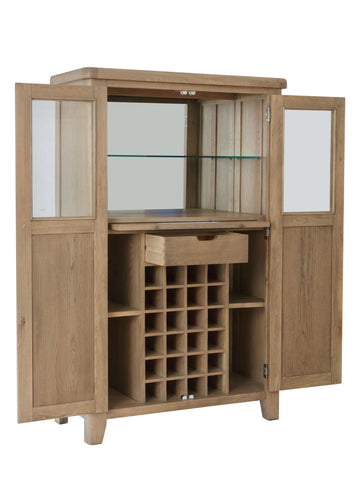 Warm Rustic Oak Effect Drinks Display Cabinet