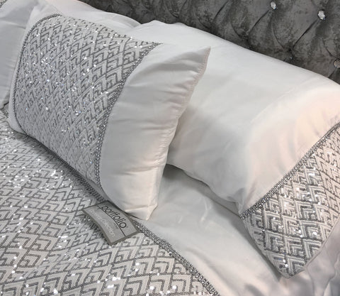 Shimmer White & Silver Diamante Sequin Duvet & Pillow Covers
